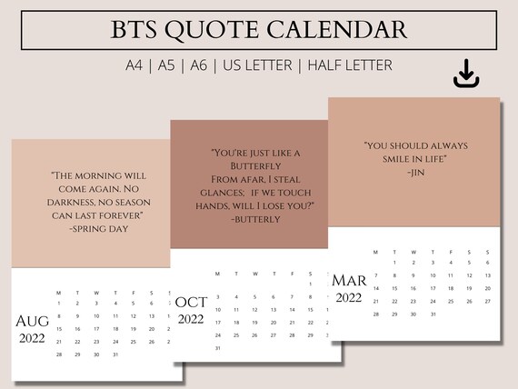 bts calendar bts quotes calendar 2022 calendar bts etsy