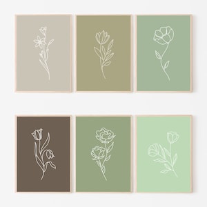Sage Green Wall Art, Neutral Green Botanical Prints Set, Green Gallery Wall Art, Flower Print, Boho Flower Design, Olive Green Wall Art, PDF
