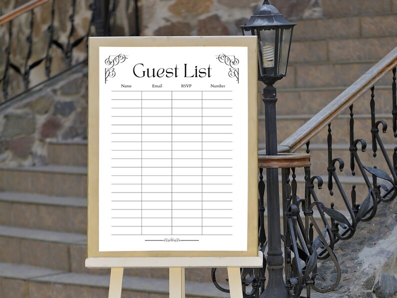 Wedding Guest List, Bridal Shower, Guest Book List, Baby Shower Guest