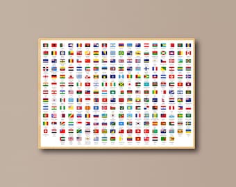 Flags of the World, World's Capitals Flags, Countries of the World, Flags Capitals and Names, Educative Poster, Learning Chart, Wall Art