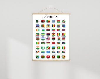 Countries of Africa, African Continent, Flags and Names, Educational, Africa, Educative Poster,Learning Chart, Countries, Earth Countries