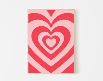 Retro Pink Heart Wall Art: 70s Psychedelic Print (Digital Download)