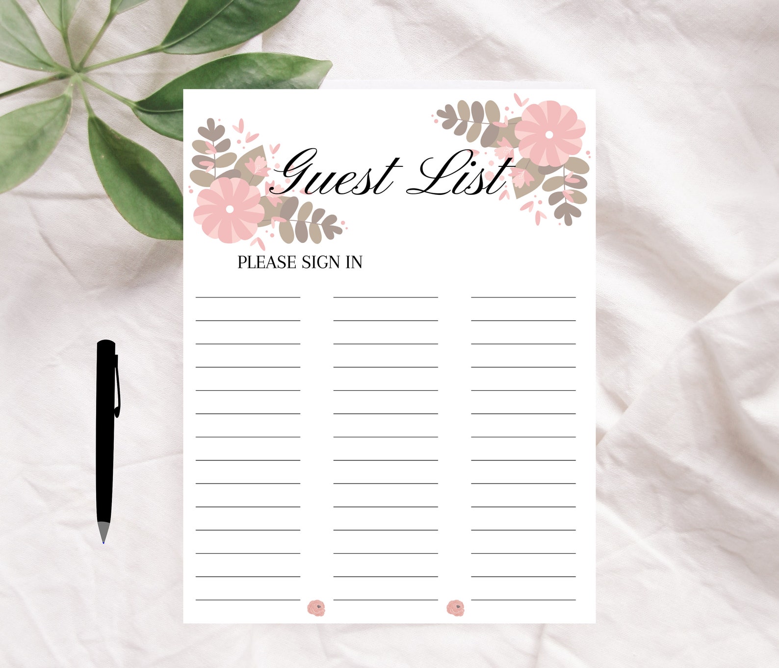 Floral Guest List Wedding Sign in Sheet Bridal Shower Guest Etsy
