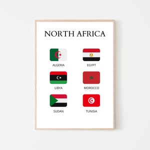 Nordafrikanische Länder, Nordafrikanische Flaggen, Lerndruck, Lernkarte, Länder der Welt, Maghreb-Flaggen, Maghreb, PNG Poster