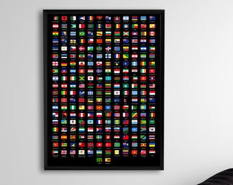 Flags of the World, World Flags, Countries of the World, 237 Countries, Flags and Names, Educative Poster, Learning Chart, Wall Art Poster