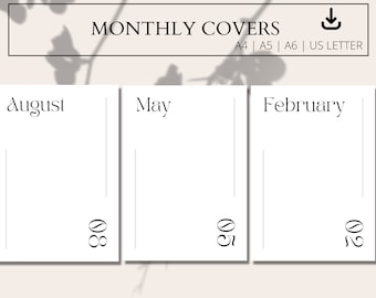 Minimalist Monthly Planner Covers: Printable Dashboard Inserts (PDF)