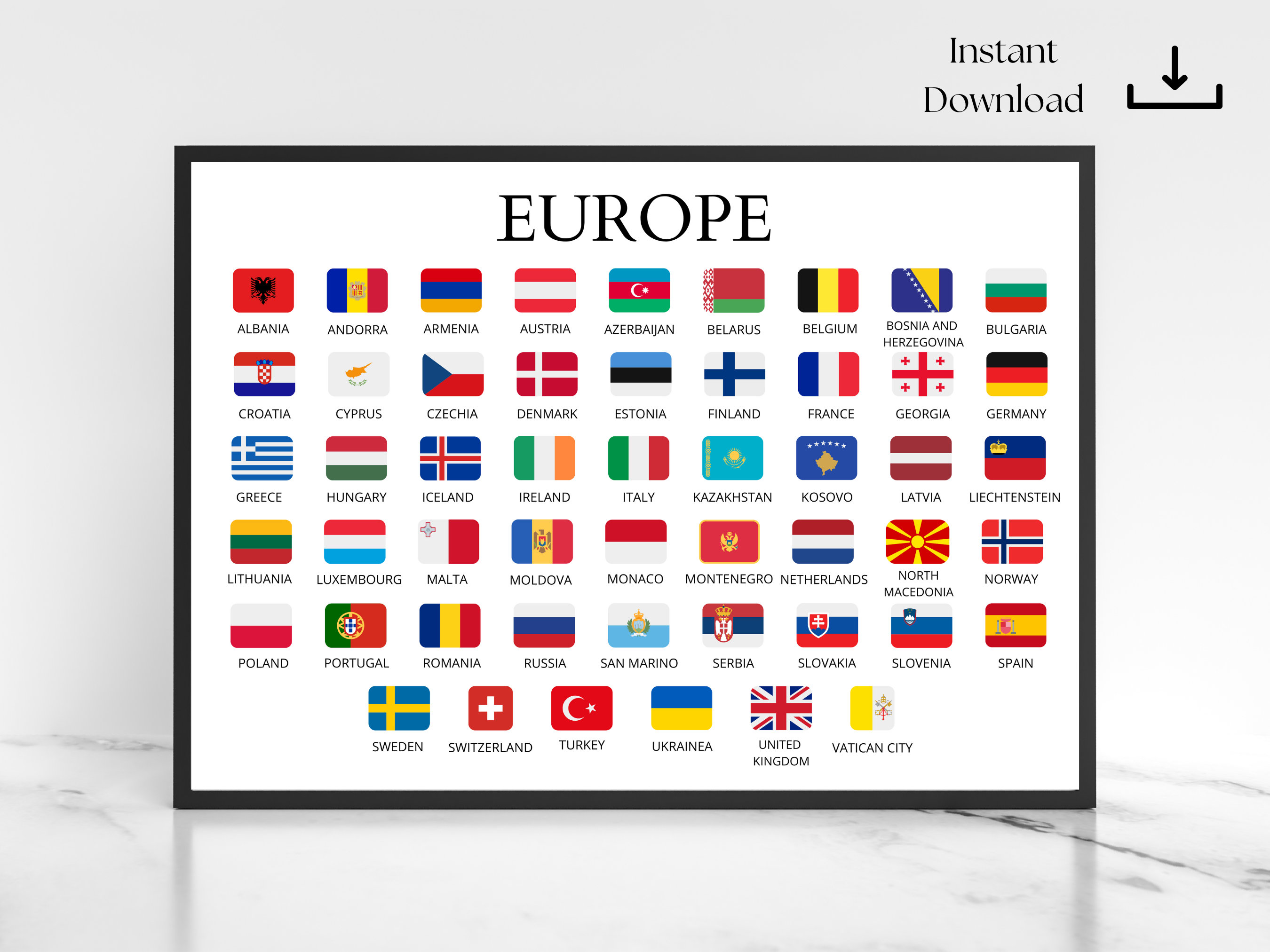 Countries of Europe - Classroom Posters, Word Walls,Flag Cards,with Map and  Flag