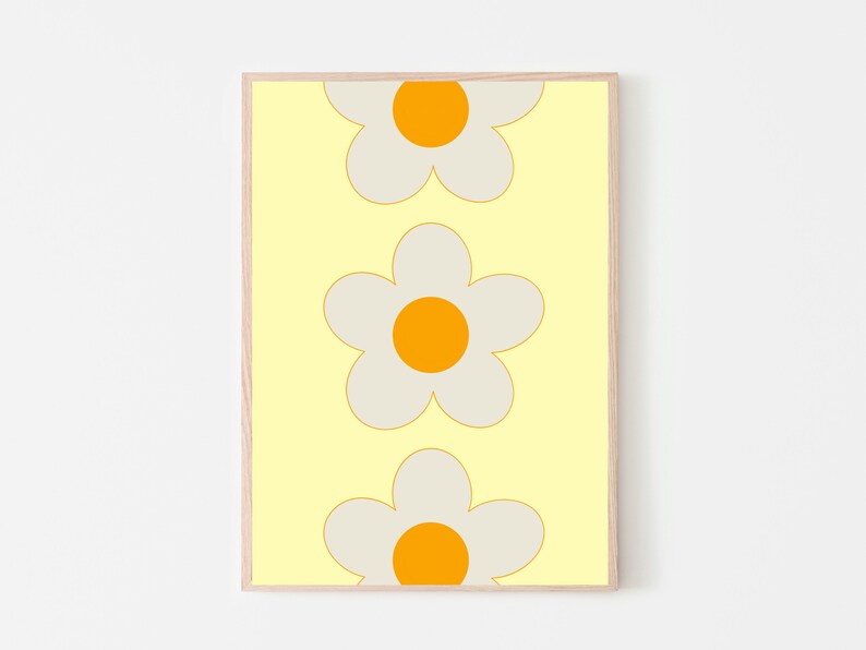 Retro Flower Poster, Yellow Flowers Poster, Floral Art, Flower Poster ...