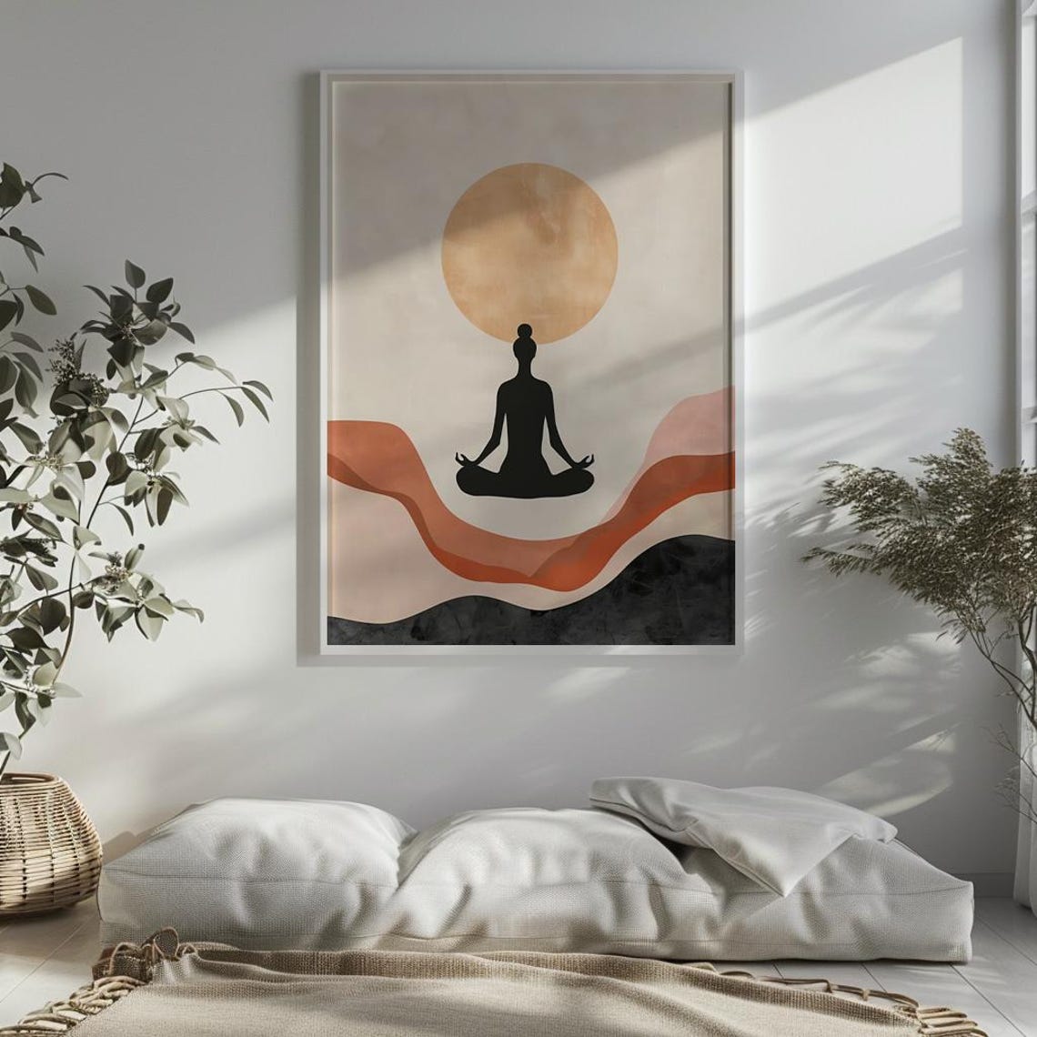Minimalist Yoga Art Print | Boho Meditation Wall Decor | Zen Silhouette ...