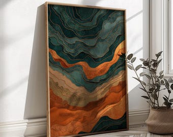Abstrakte topographische Kunstdruck: Erdton grün & Kupferlandschaft