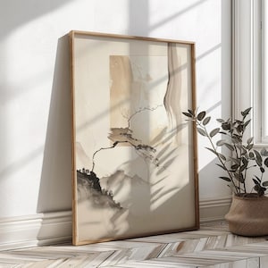 Impression d'art japonaise Wabi Sabi, décoration murale zen abstraite minimale, affiche neutre Japandi