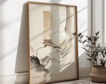 Japanese Wabi Sabi Art Print, Minimal Abstract Zen Wall Decor, Japandi Neutral Poster