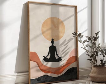 Minimalistischer Yoga Kunstdruck | Boho Meditation Wand Dekor | Zen Silhouette Poster | Achtsamkeits-Raumkunst