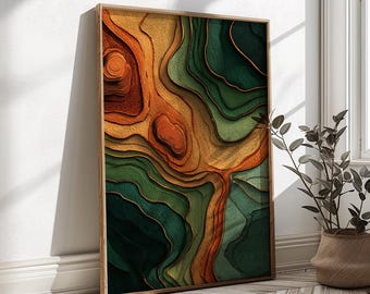 Abstract Topographic Print: 3D Layered Earth Tone Landscape