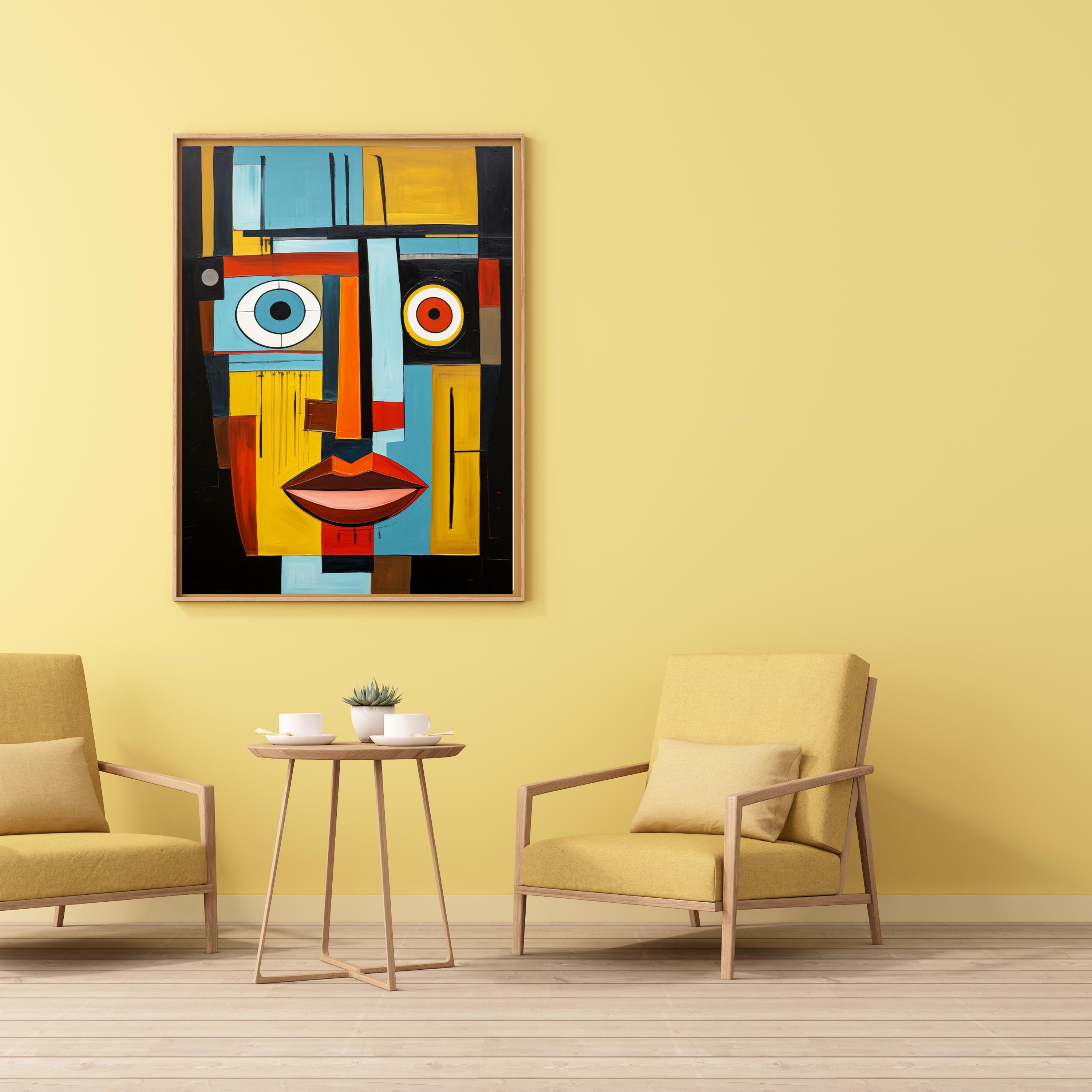 Cubist Abstract Face Wall Art | Modern Geometric Portrait Print | Bold ...