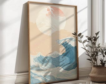 Zen Welle Kunstdruck | Minimalistisches Poster mit japanischem Ozean
