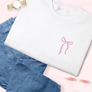 Embroidered Coquette Sweatshirt | Coquette Pink Bow | Cute Bow Ribbon Trendy Sweatshirt | Embroidered Bow | Coquette Bow |Girly Gift for Her