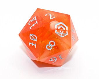 Single handmade oversized 20-sided Dice (30mm D20): Orange Soda
