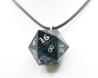 Handmade Epoxy Resin D20 Necklace: Dark Spell