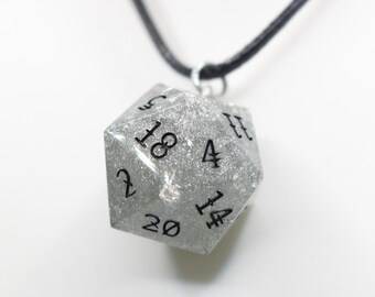 Handmade Epoxy Resin D20 Necklace: Silver blade