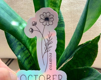 Holographic Vinyl Birth Flower Sticker / Flower Sticker / Water Bottle Sticker