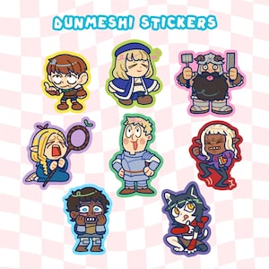 DunMeshi Dungeon Meshi Delicious in Dungeon Vinyl Glitter Stickers | Laios Marcille Chilchuck Senshi Falin Izutsumi Thistle Kabru