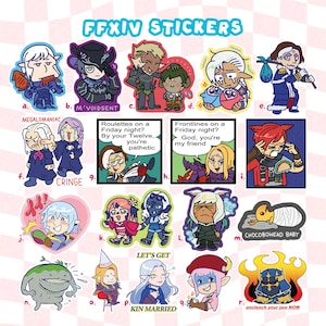 FFXIV Vinyl Glitter Stickers | Final Fantasy 14 Estinien Varlineau, Emet Selch, Hades, Hythlodaeus, G'raha Tia, Zenos, Y'shtola, Haurchefant