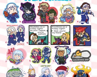 FFXIV Vinyl Glitter Stickers | Final Fantasy 14 Estinien Varlineau, Emet Selch, Hades, Hythlodaeus, G'raha Tia, Zenos, Y'shtola, Haurchefant