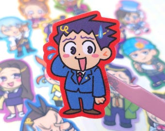 Ace Attorney Vinyl Glitter Stickers | Phoenix Wright, Miles Edgeworth, Maya Fey, Franziska von Karma, Trucy Wright, Apollo Justice, Klavier