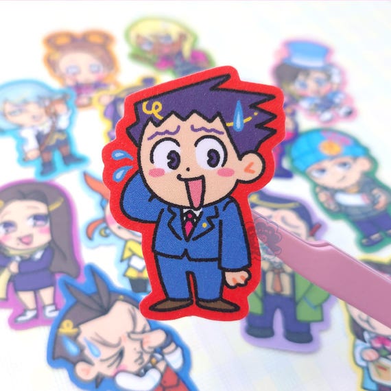 Ace Attorney Vinyl Glitter Stickers | Phoenix Wright, Miles Edgeworth, Maya Fey, Franziska von Karma, Trucy Wright, Apollo Justice, Klavier