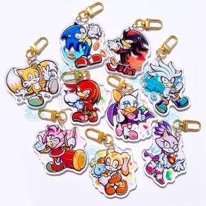 Sonic the Hedgehog Acrylic Charm Keychains | Sonic, Shadow, Amy Rose, Knuckles the Echidna, Tails, Rouge, Silver, Blaze, Cream