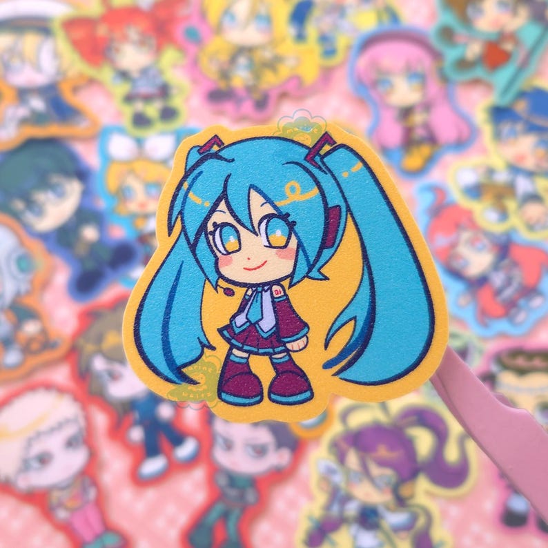 Vocaloid UTAU Vocal Synth Vinyl Glitter Stickers | Hatsune Miku, Kagamine Rin Len, Kaito Meiko, Gumi, Gakupo, Kasane Teto, Vflower, ZOLA image 2