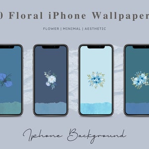 10 Blue Floral Phone Wallpapers, Aesthetic Floral Backgrounds, Minimalist iPhone Backgrounds, Botanical Wallpaper, Flowers, Plants