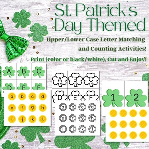 St. Patrick&#39;s Day Themed Upper/Lower Case Matching and Counting Activities