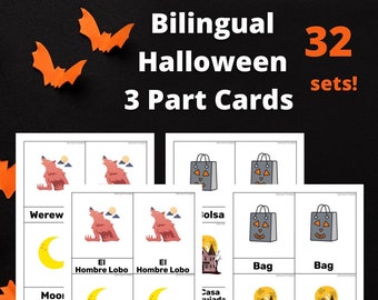 BILINGUAL Halloween Themed Montessori 3 Part Cards