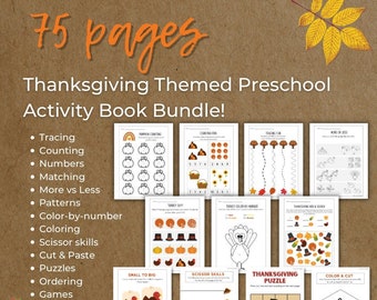 75 Page Download & Print Thanksgiving Themed Preschool Activity Book BUNDLE