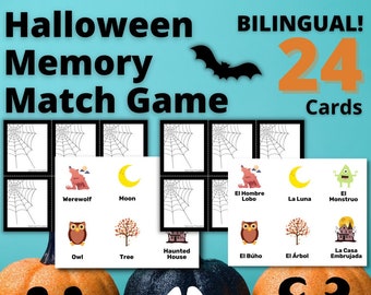 BILINGUAL Halloween Themed Memory Match Game