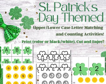 St. Patrick's Day Themed Upper/Lower Case Matching and Counting Activities