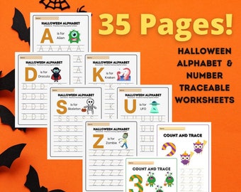 35 Page Halloween Themed ABCs and Number Tracing Activity Book for Preschool aged kids