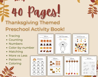 40 Page Download & Print Thanksgiving Themed Preschool Activity Book