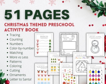 51 Page Download and Print Preschool Christmas Themed Activity Book