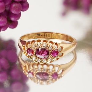 18ct Victorian Gold Ring with Ruby and Diamond, Antique Jewelry for Her