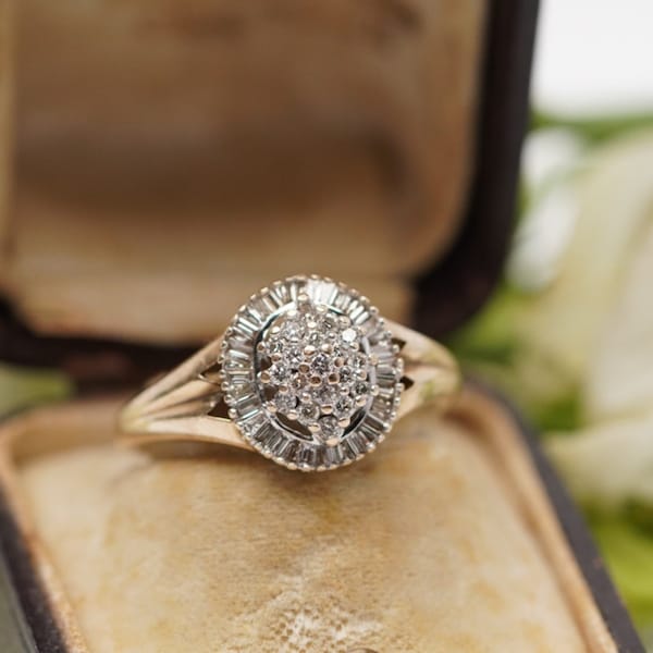 Vintage 9k Ring with Diamonds, Art Deco Style Gold Ring, Vintage Engagement ring, Vintage Cluster ring, Antique Diamond Ring