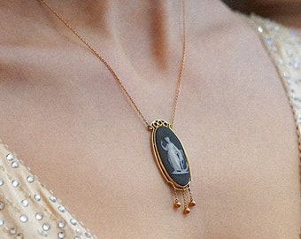 9 kt antiek gouden wedgwood cameo-ketting, zeldzame camee uit 1881