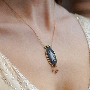 1881s Antique Necklace, 9ct Wedgwood Black Cameo Necklace, Rare Antique Necklace, Cameo Jewelry, Jasperware Jewelry