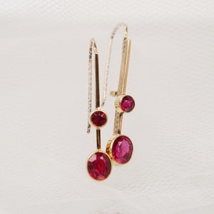 15ct Victorian Earrings with Pink Stones, Antique Elegant Earrings, Gold Present for Her