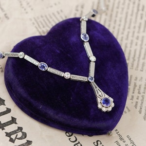 Vintage 18ct Certified Tanzanite and Diamond Necklace, Statement Jewelry, Solid Gold Fine Jewelry