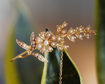 15ct Victorian Brooch with Seed Pearls, Mappin & Webb Jewelry, Mothers Day Gold Present