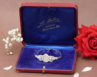 Antike rote Schmuckschatulle: Samt & Satin gefütterte Armband / Uhr Geschenkbox