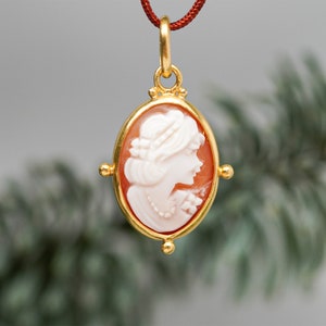22K Solid Gold Cameo Pendant: Carved Shell, Victorian Style